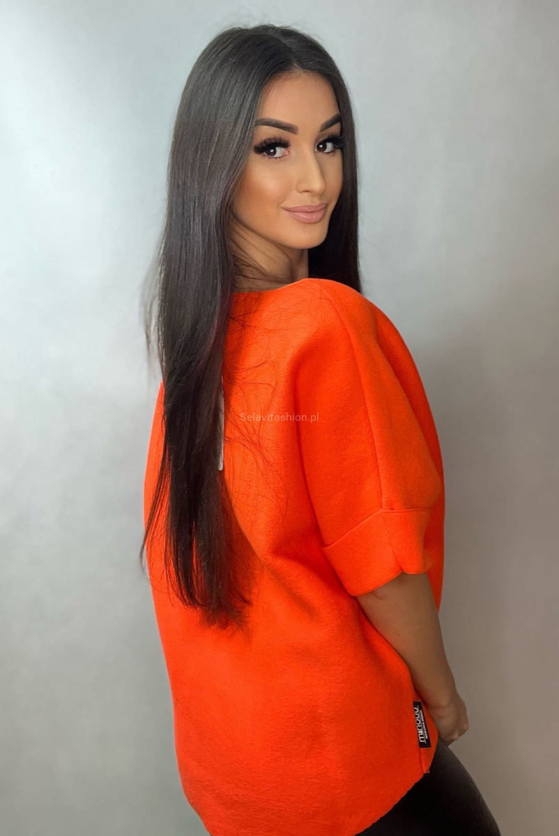 Sweter z krótkim rękawem Królik z tiulem Minouu pomarańczowy w Selavifashion.pl