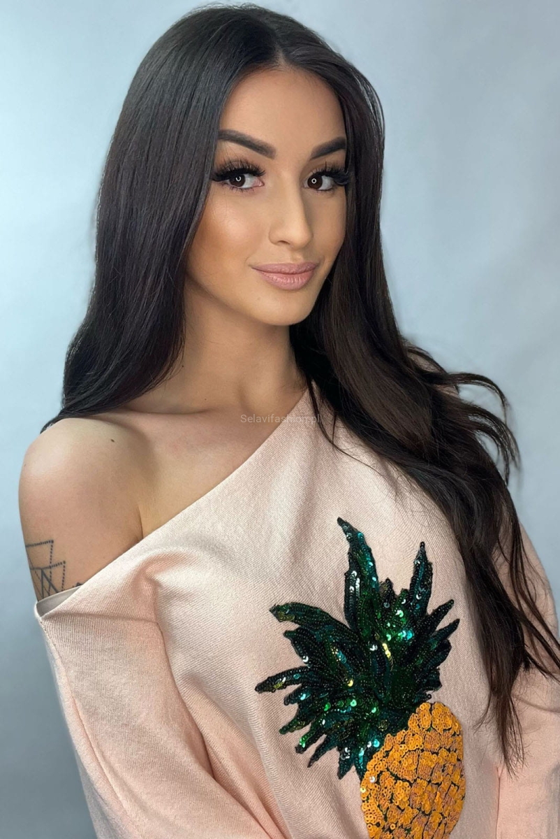 Bluzka sweter kimono z ananasem Minouu jasny róż