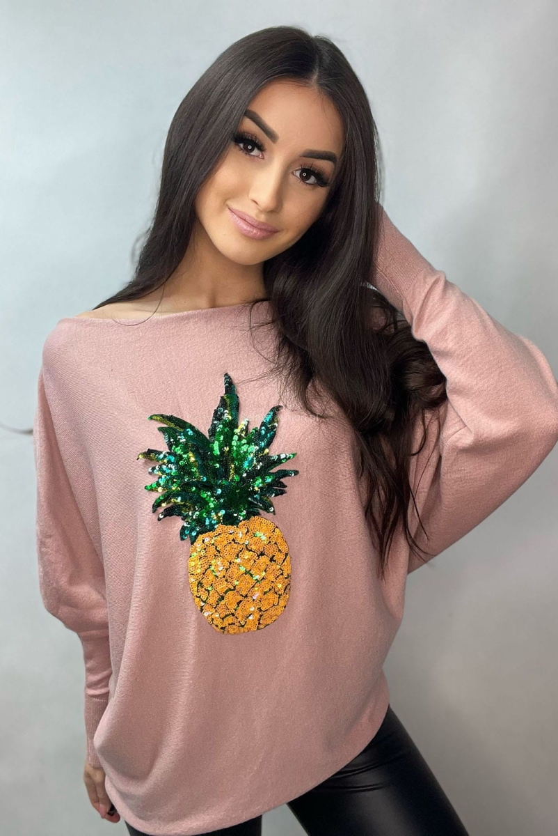 Bluzka sweter kimono z ananasem Minouu różowa