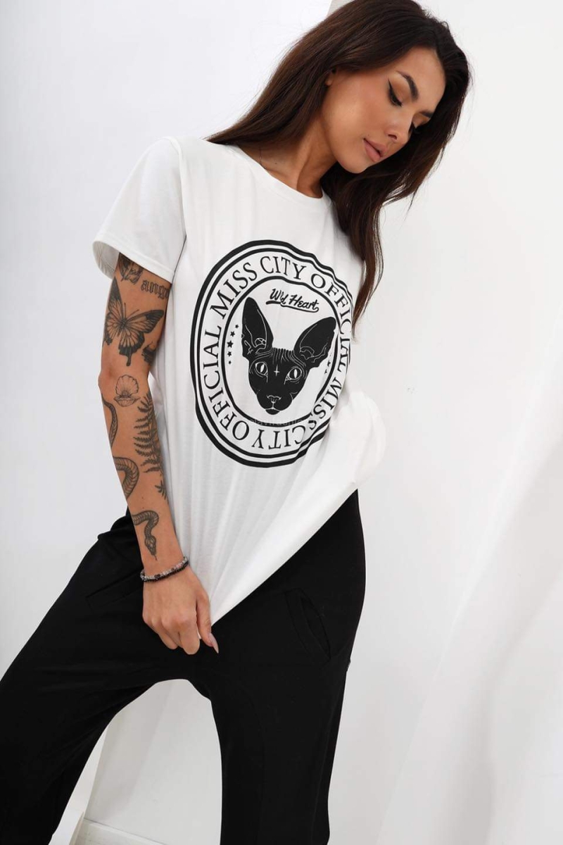 Bluzka z krótkim rękawem Wild Heart Miss City Official biała w Selavifashion.pl