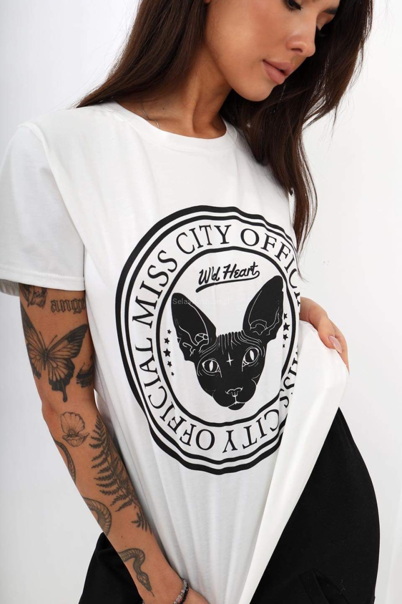 Bluzka z krótkim rękawem Wild Heart Miss City Official biała w Selavifashion.pl