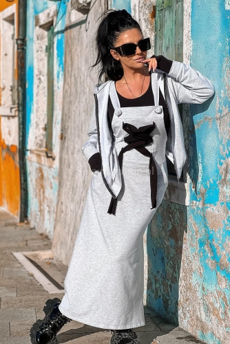 Sznurowany komplet spódnica ogrodniczka i bluza Zocco szary