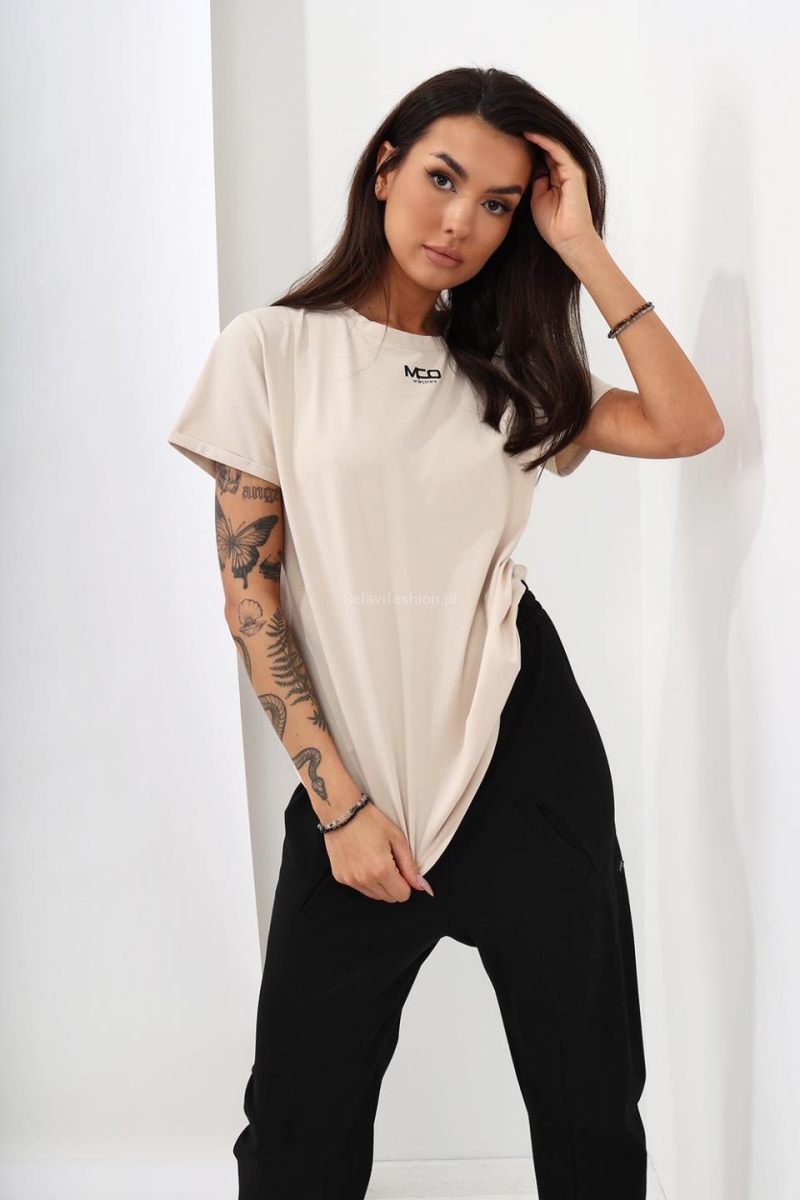 Bluzka z krótkim rękawem MCO Miss City Official jasno beżowa w Selavifashion.pl