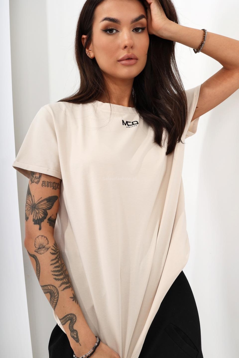 Bluzka z krótkim rękawem MCO Miss City Official jasno beżowa w Selavifashion.pl