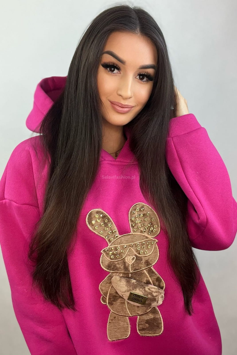 Bluza z kapturem Królik Minouu fuksja w Selavifashion.pl