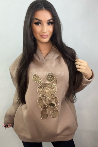 Bluza z kapturem Królik Minouu cappuccino w Selavifashion.pl