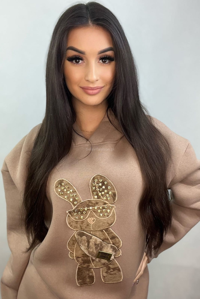 Bluza z kapturem Królik Minouu cappuccino w Selavifashion.pl