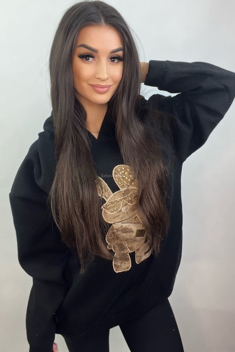Bluza z kapturem Królik Minouu czarna w Selavifashion.pl