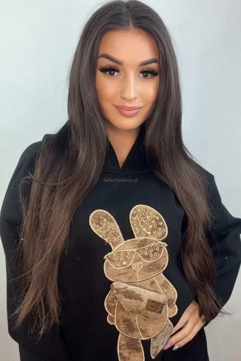 Bluza z kapturem Królik Minouu czarna w Selavifashion.pl
