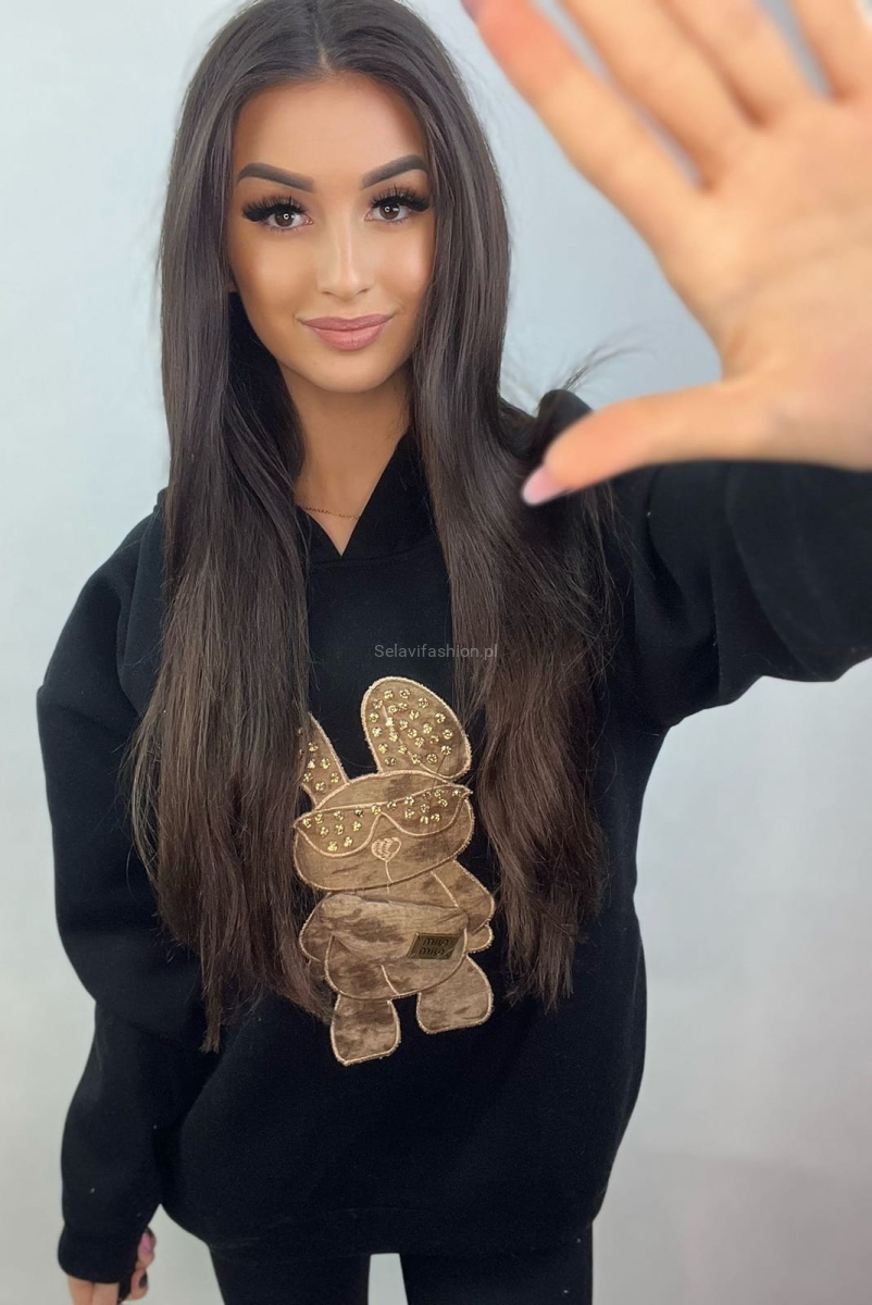 Bluza z kapturem Królik Minouu czarna w Selavifashion.pl