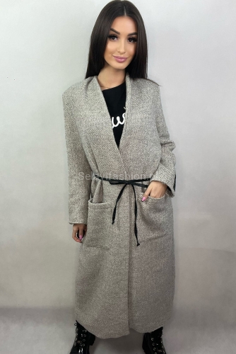 Długi płaszcz Minouu szara jodełka w Selavifashion.pl