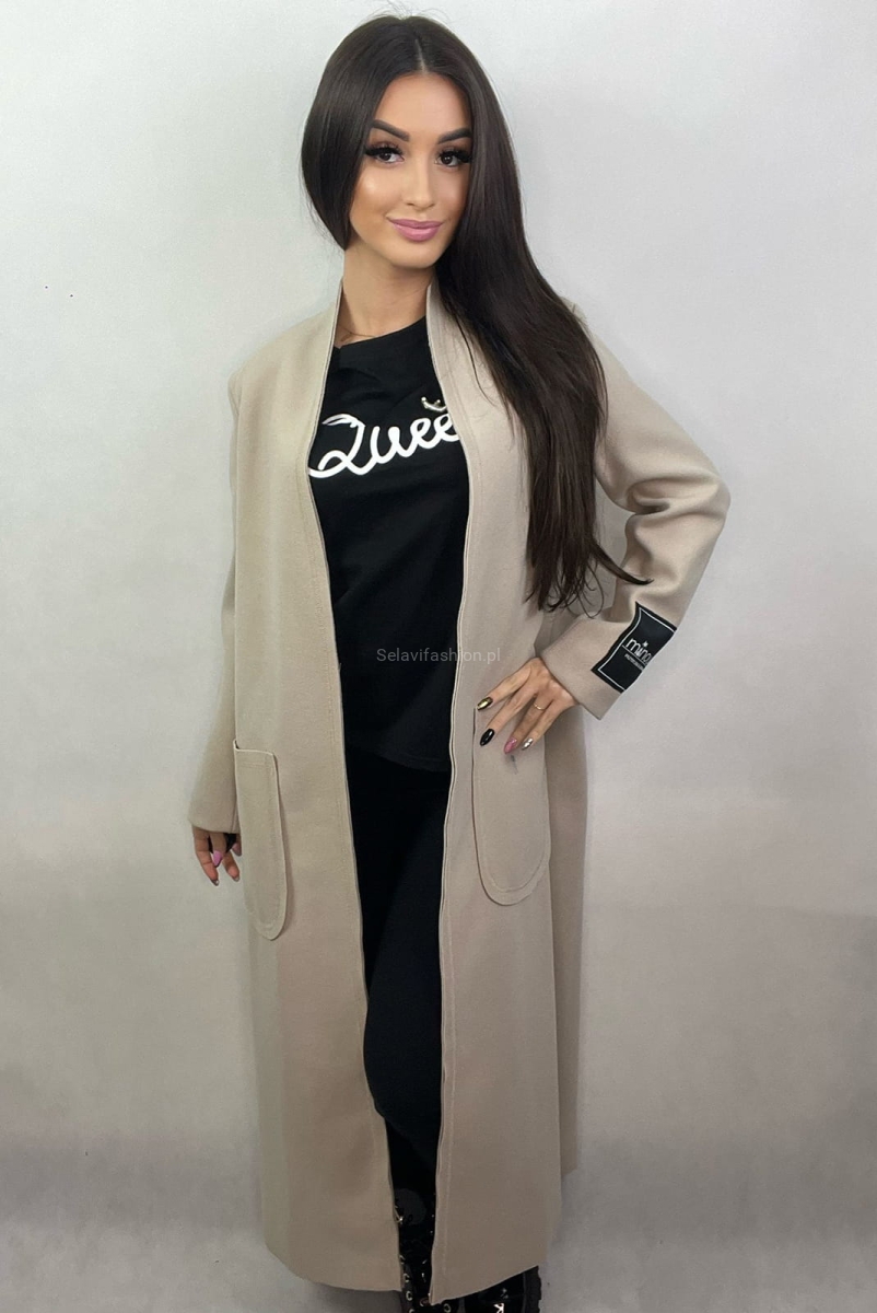 Długi płaszcz Minouu beżowy w Selavifashion.pl
