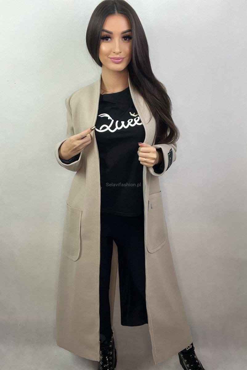 Długi płaszcz Minouu beżowy w Selavifashion.pl