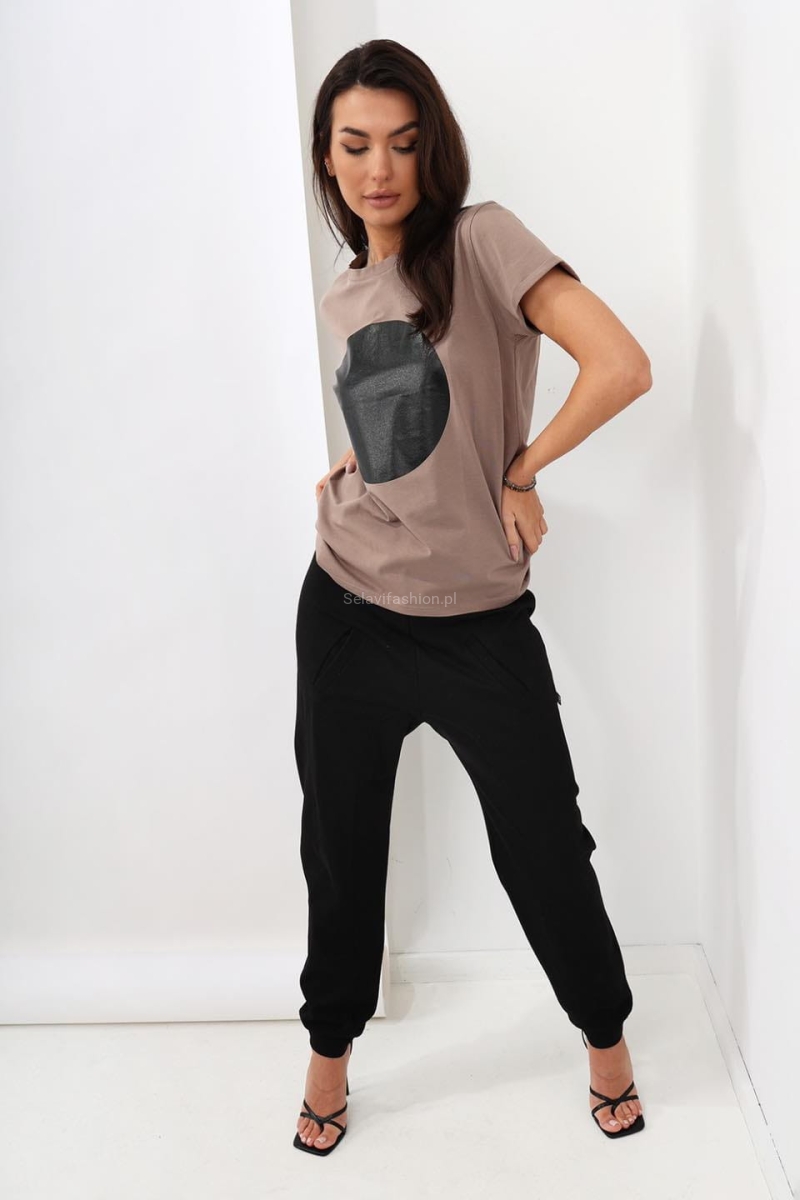 Bluzka z krótkim rękawem Dots Miss City Official beżowa w Selavifashion.pl