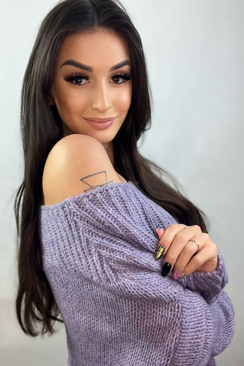 Luźny sweter z dziurami Laura Minouu liliowy