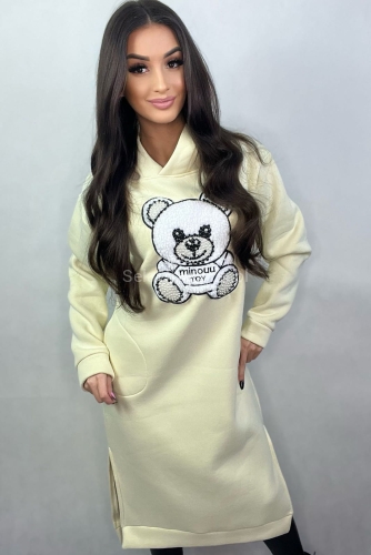 Sukienka Miś w stylu bluzy z kapturem Minouu żółta w Selavifashion.pl