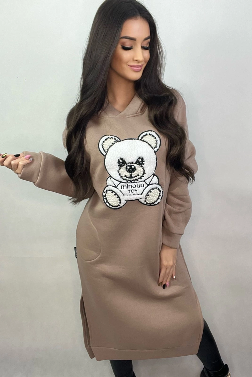 Sukienka Miś w stylu bluzy z kapturem Minouu cappuccino w Selavifashion.pl