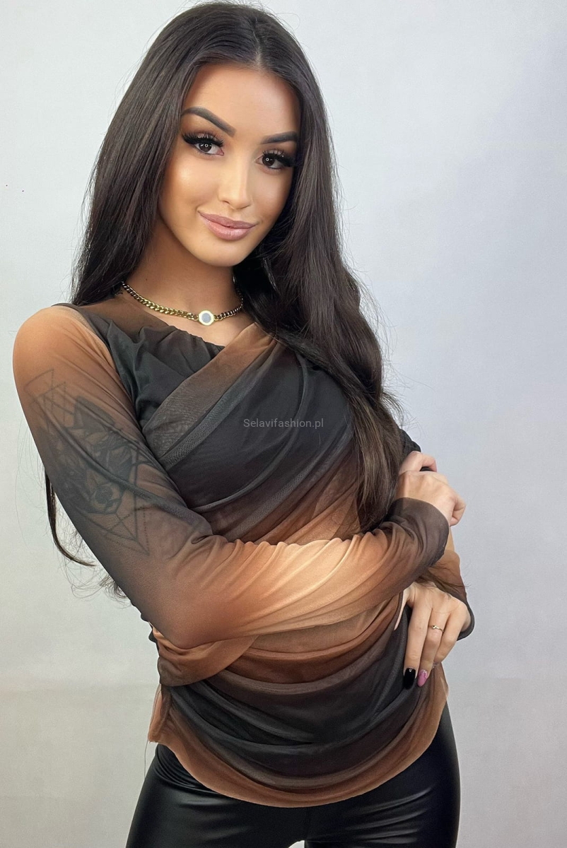 Tiulowa bluzka ombre Minouu czekoladowa w Selavifashion.pl