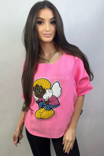 Sweter z krótkim rękawem Bajkowy Aniołek Minouu pudrowy róż w Selavifashion.pl