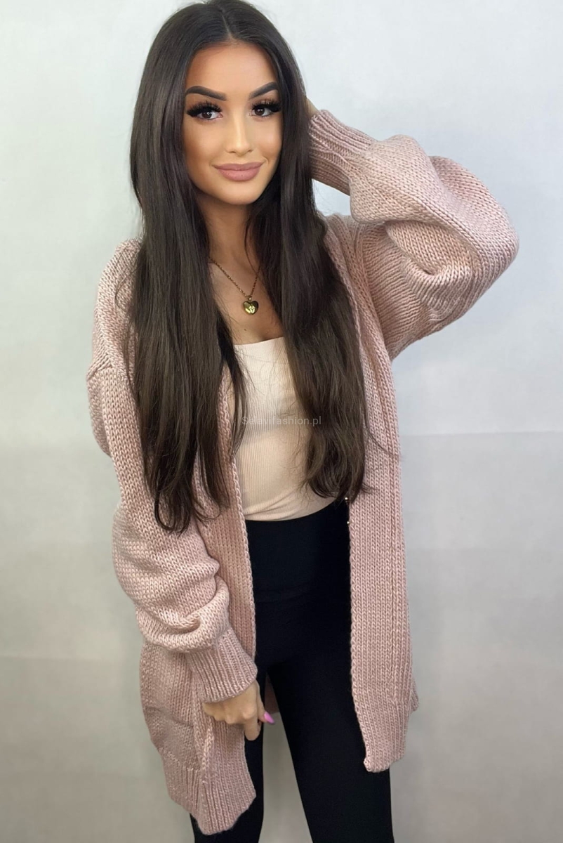 Kardigan sweter Myszka Minnie Minouu brudny róż w Selavifashion.pl