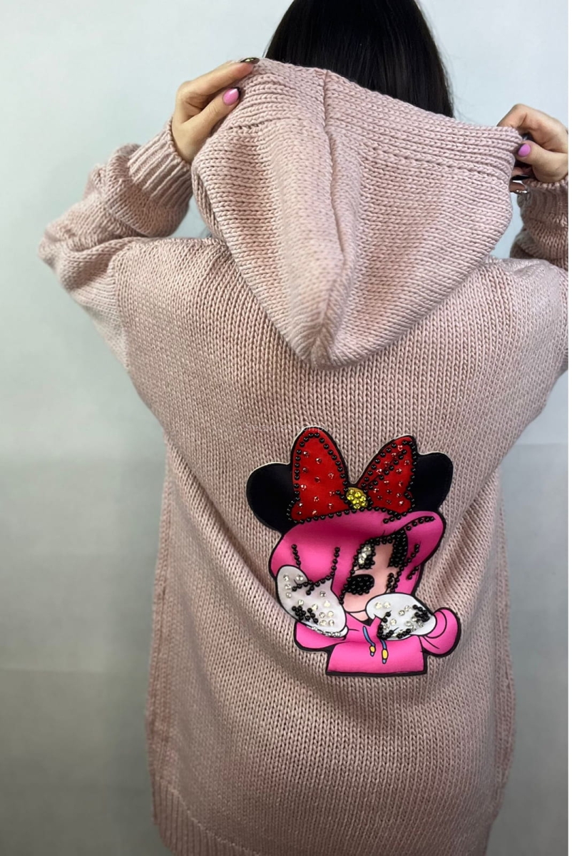 Kardigan sweter Myszka Minnie Minouu brudny róż w Selavifashion.pl