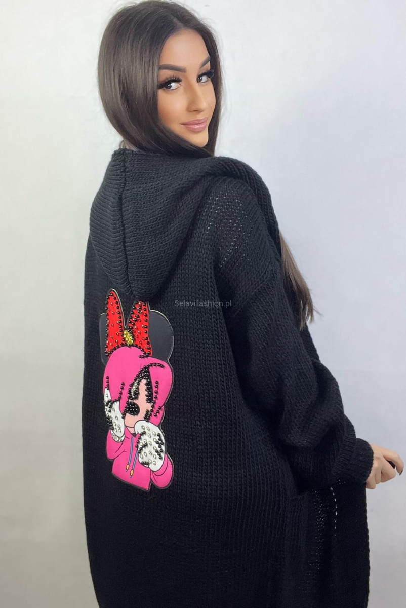 Kardigan sweter Myszka Minnie Minouu czarny w Selavifashion.pl
