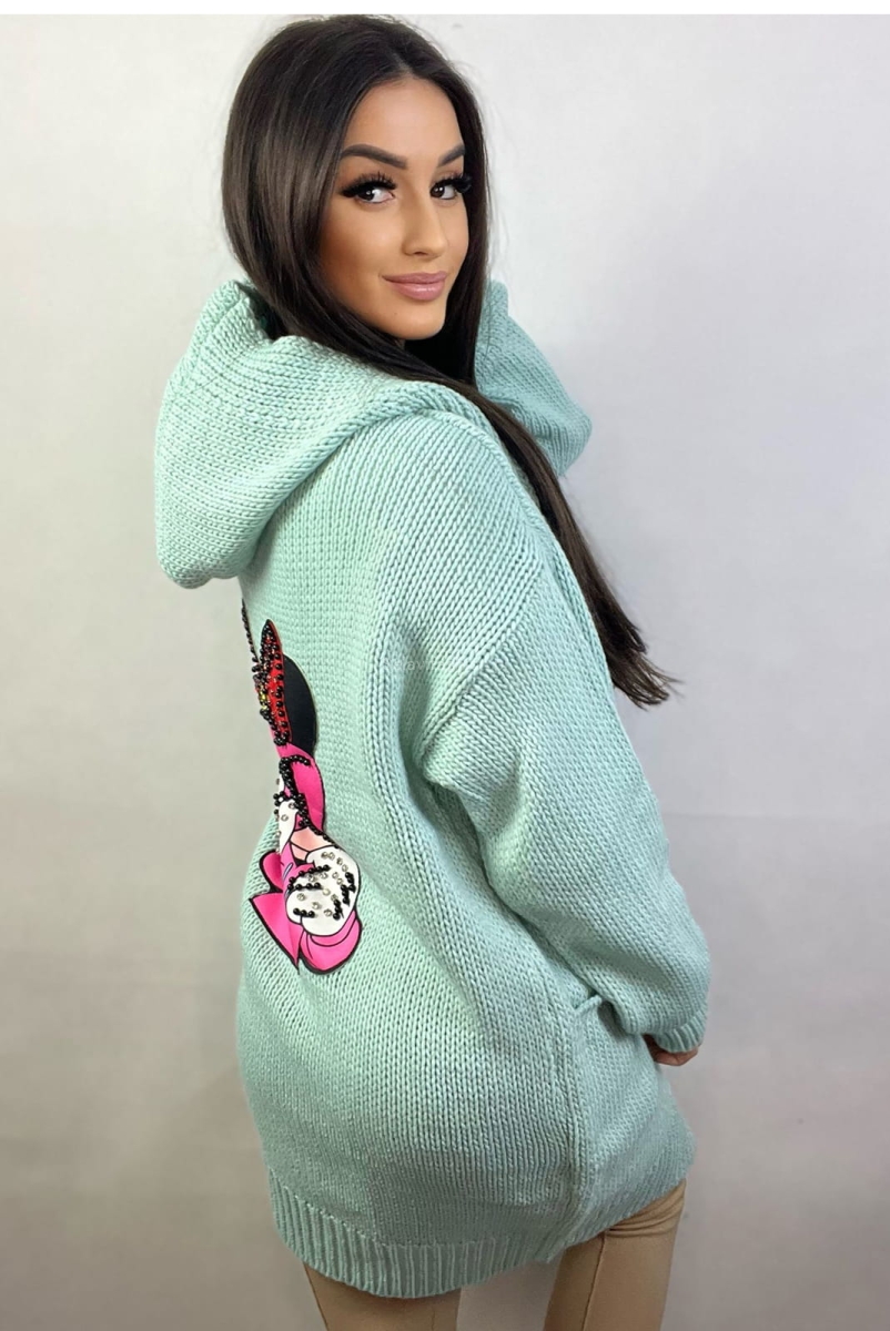 Kardigan sweter Myszka Minnie Minouu miętowy w Selavifashion.pl