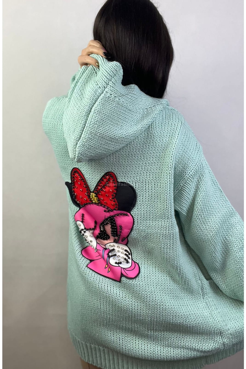 Kardigan sweter Myszka Minnie Minouu miętowy w Selavifashion.pl