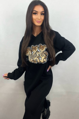 Sukienka Trzy Misie w stylu bluzy z kapturem Minouu czarna  w selavifashion.pl