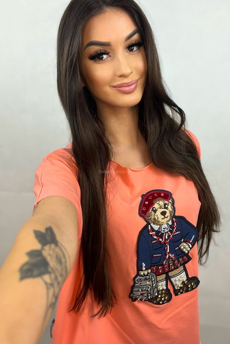 Tshirt bluzka Miś Szkot Minouu pomarańczowa w Selavifashion.pl