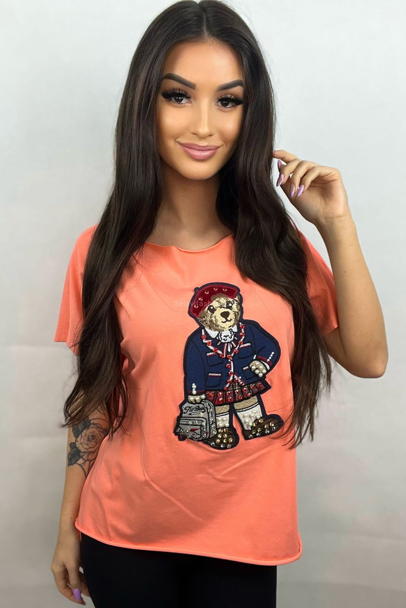 Tshirt bluzka Miś Szkot Minouu pomarańczowa w Selavifashion.pl