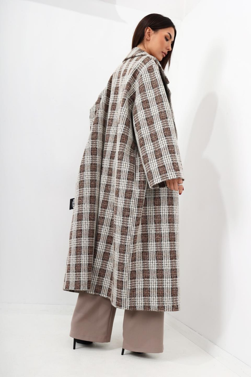 Długi płaszcz Lami kratka Miss City Official beżowy w Selavifashion.pl