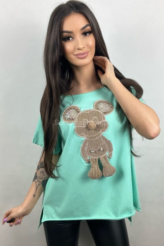 Tshirt bluzka Agnes Miś z pomponem Minouu miętowy w Selavifashion.pl