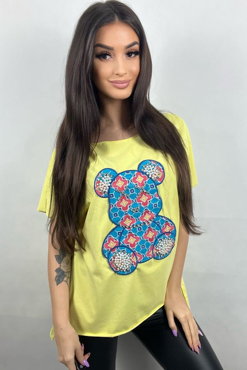 T-shirt bluzka Agnes Miś Mandala Minouu żółty w Selavifashion.pl