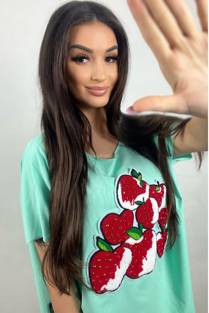 T-shirt bluzka Agnes Truskawki Minouu miętowy w Selavifashion.pl