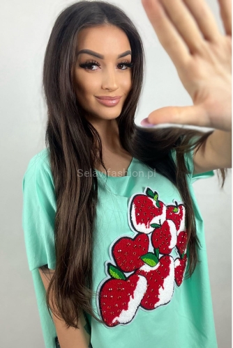 T-shirt bluzka Agnes Truskawki Minouu miętowy w Selavifashion.pl