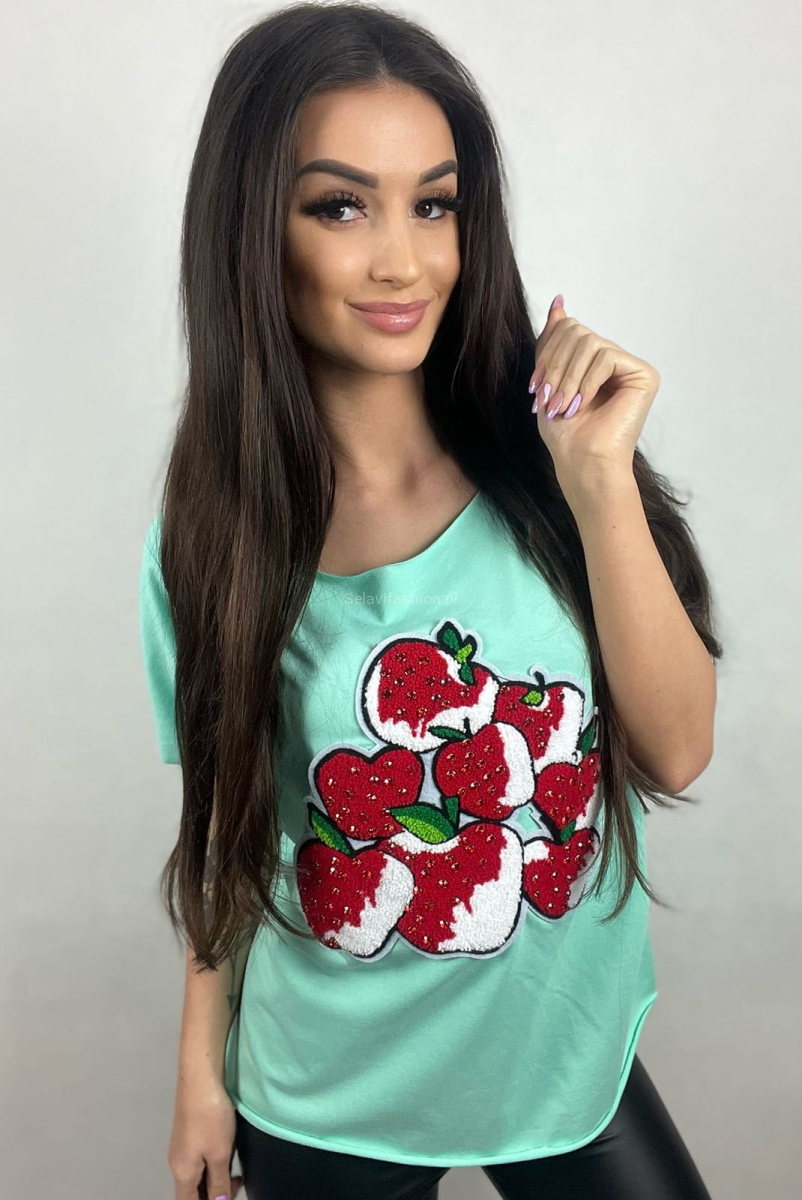 T-shirt bluzka Agnes Truskawki Minouu miętowy w Selavifashion.pl