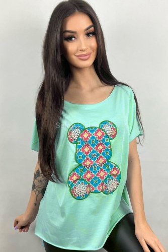 T-shirt bluzka Agnes Miś Mandala Minouu miętowy w Selavifashion.pl