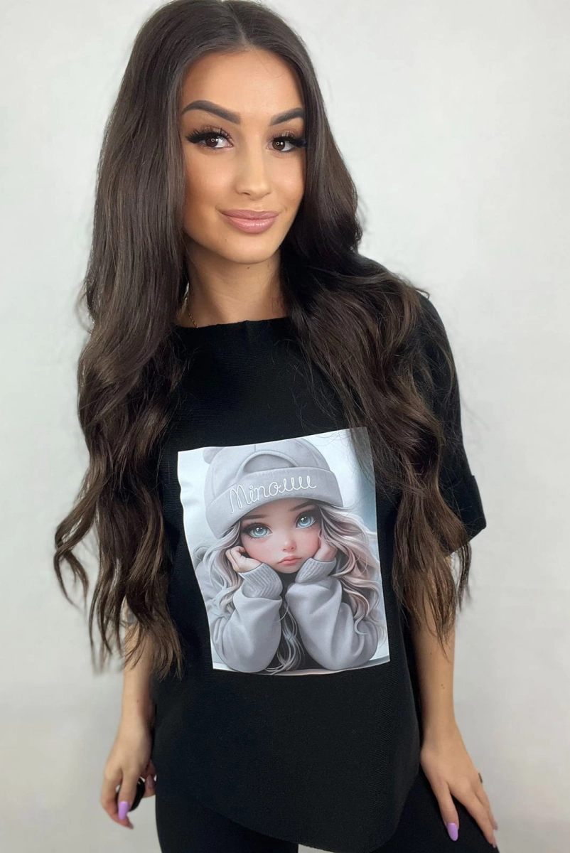 Sweter z krótkim rękawem Lalka Minouu czarny w Selavifashion.pl