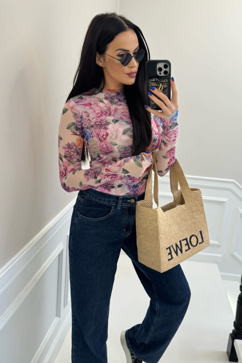 Bluzka siateczka różowe Peonie LaMilla w Selavifashion.pl