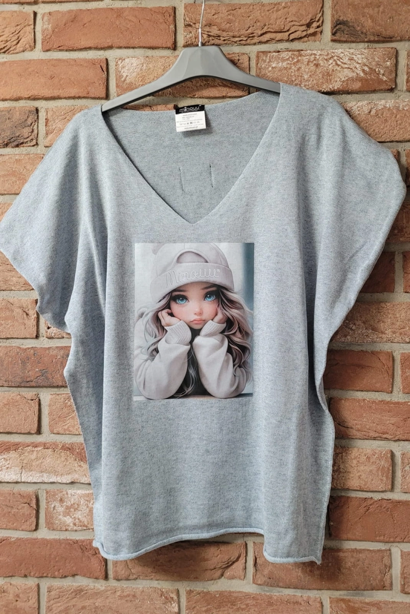 Bluzka swetrowa z krótkim rękawem Laleczka Minouu w Selavifashion.pl