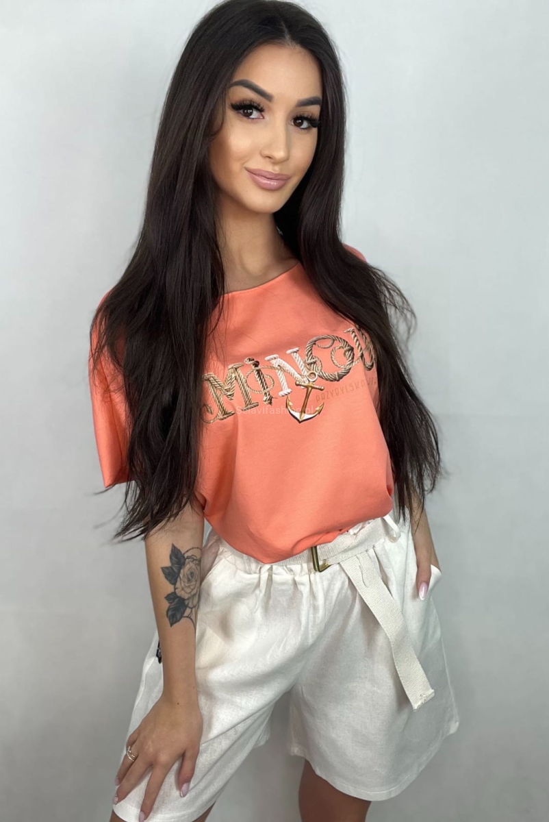 Lniane krótkie spodenki z paskiem Minouu białe w Selavifashion.pl