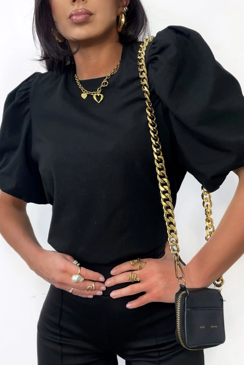 T-shirt bluzka z bufkami LaMilla czarny w Selavifashion.pl