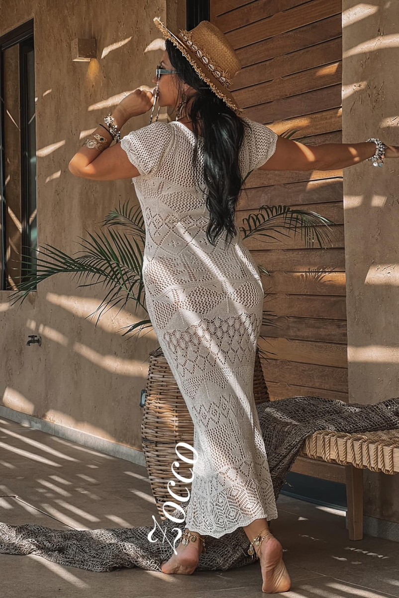 Długa sukienka w stylu boho Zocco ecru w Selavifashion.pl