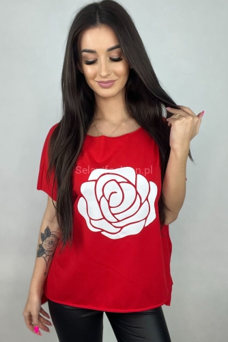 T-shirt bluzka Agnes róża Minouu czerwona w Selavifashion.pl