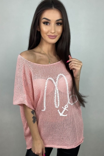 Sweter bezszwowy M Minouu różowy w Selavifashion.pl