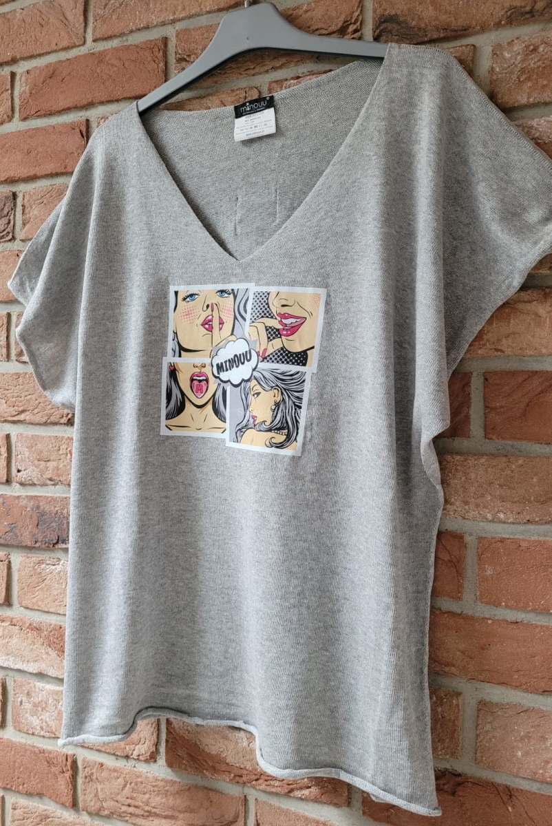 Bluzka swetrowa Komiks z krótkim rękawem Minouu w Selavifashion.pl