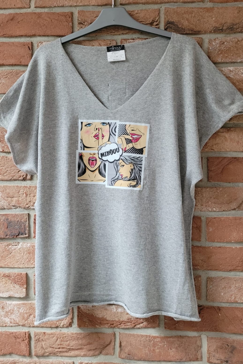 Bluzka swetrowa Komiks z krótkim rękawem Minouu w Selavifashion.pl