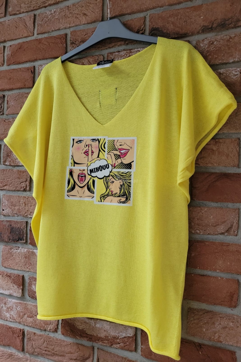 Bluzka swetrowa Komiks z krótkim rękawem Minouu w Selavifashion.pl