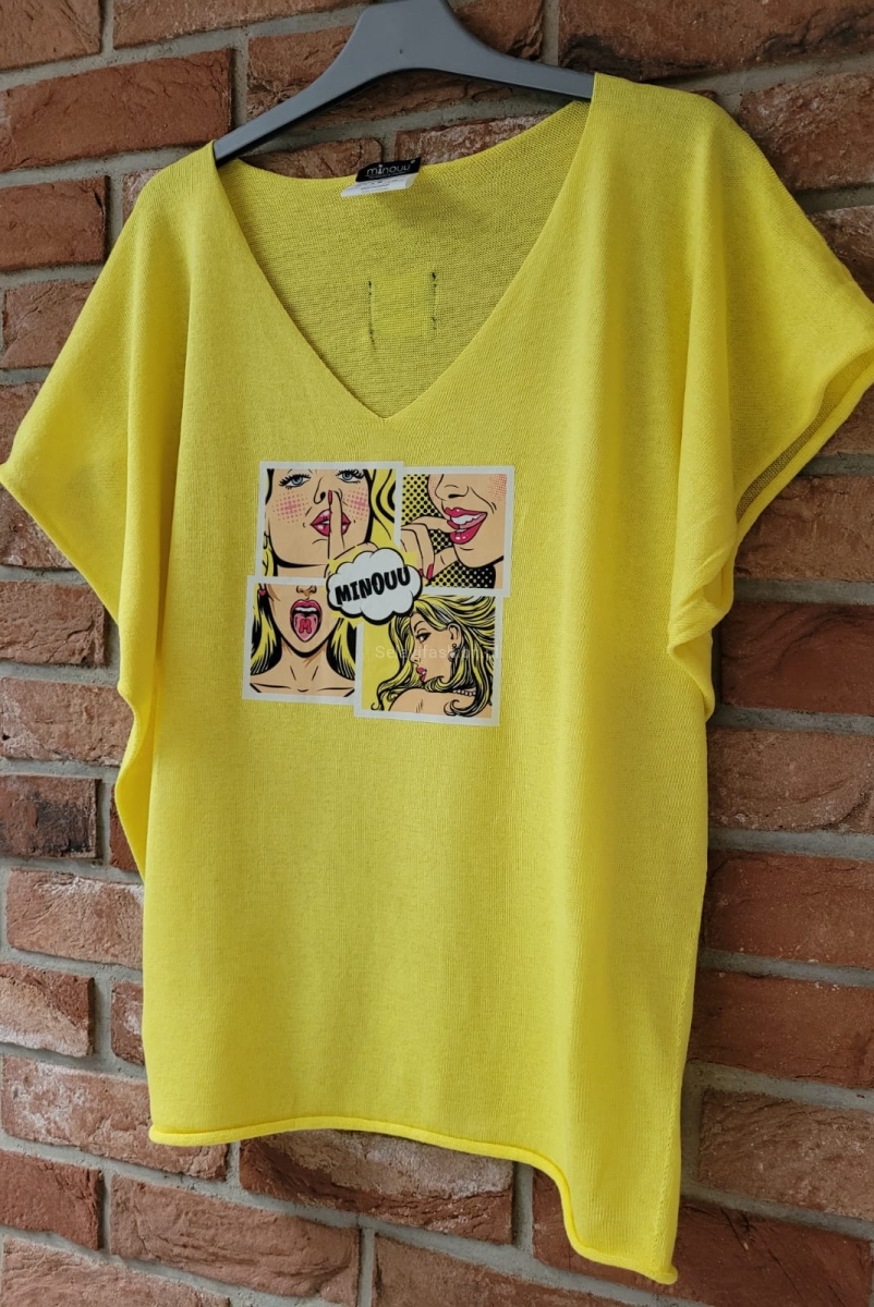 Bluzka swetrowa Komiks z krótkim rękawem Minouu w Selavifashion.pl